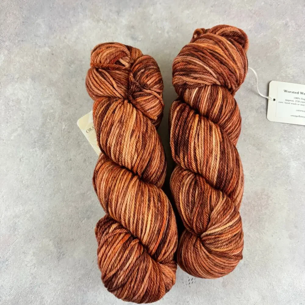 2 Orange Flower Yarn Worsted Weight Red Fox 218 yards 100% Superwash Merino